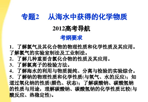 【优化方案】江苏专用2012高考化学总复习 专题2从海水中获得的化学物质导航课件 苏教版