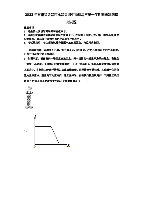 2023年甘肃省金昌市永昌县四中物理高三第一学期期末监测模拟试题含解析