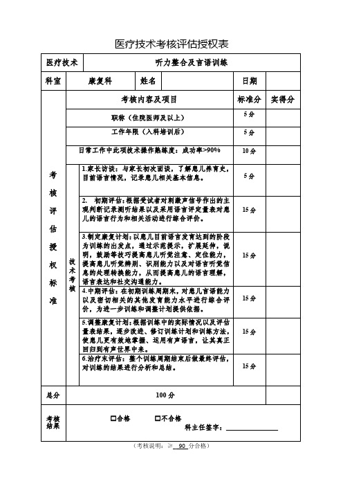 (听力整合及言语训练)医疗技术考核评估授权表