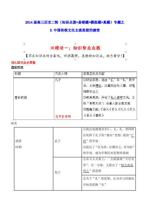 【原创】2014届高三二轮专题3.中国传统文化主流思想的演变(高频点+易错题+模拟题+真题全解析)名师推荐