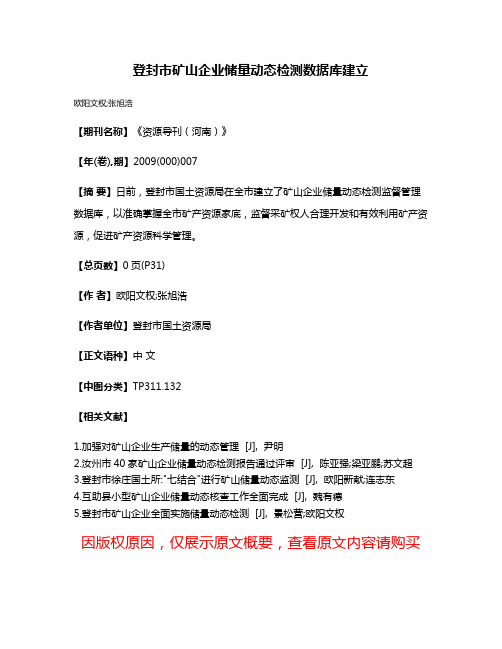 登封市矿山企业储量动态检测数据库建立