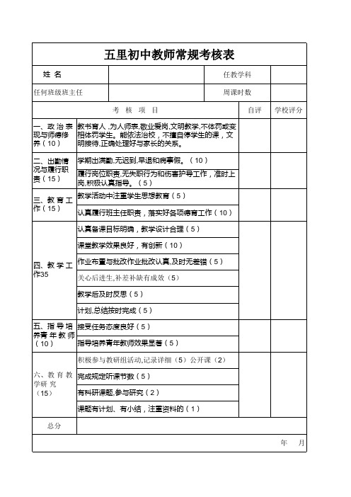 教师一日常规考核表