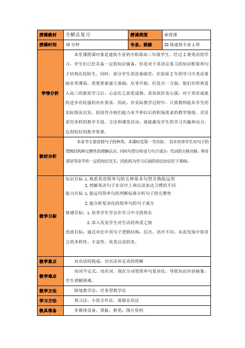 简单句的五种基本句型教学设计 