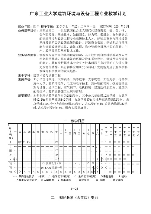 广东工业大学建筑环境与设备工程专业教学计划