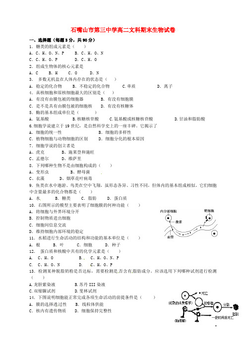 宁夏石嘴山市第三中学高二生物上学期期末考试试题文(无答案)