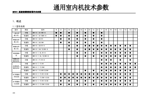 通用空调室内机技术参数