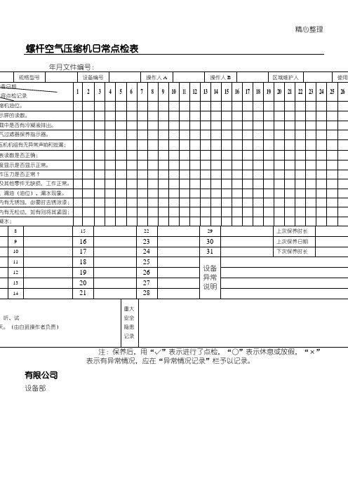 螺 杆 空 压 机 日 常 点 检 表格模板