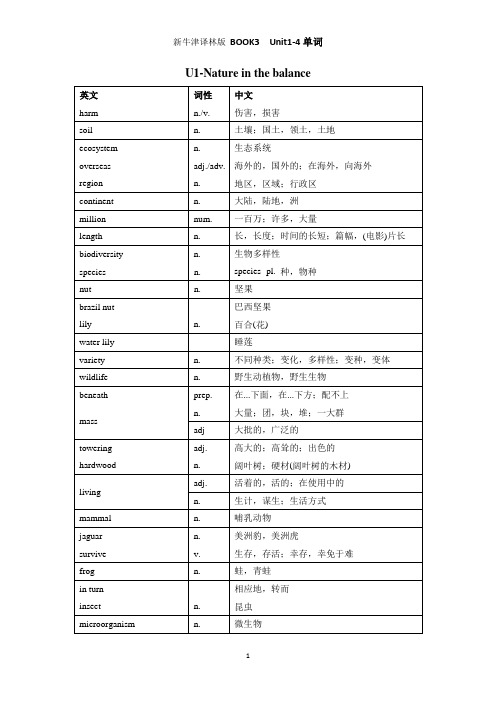 新牛津译林版BOOK3Unit1-4单词