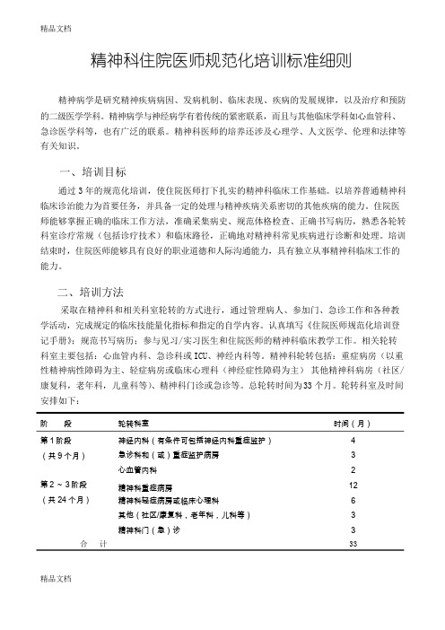 最新精神科住院医师规范化培训标准细则资料