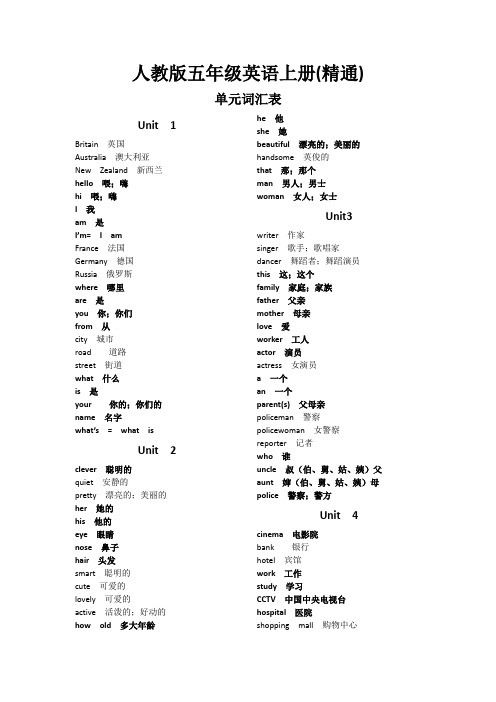 人教版五年级英语上册(精通)单词表.doc