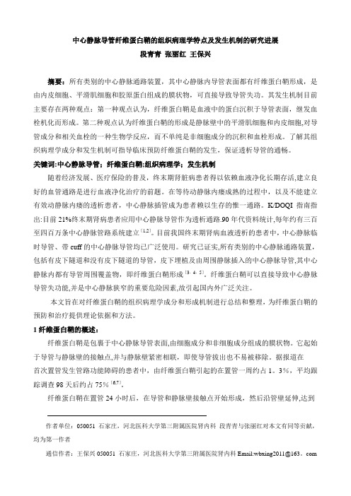 中心静脉导管纤维蛋白鞘的组织病理学特点及发生机制的研究进展