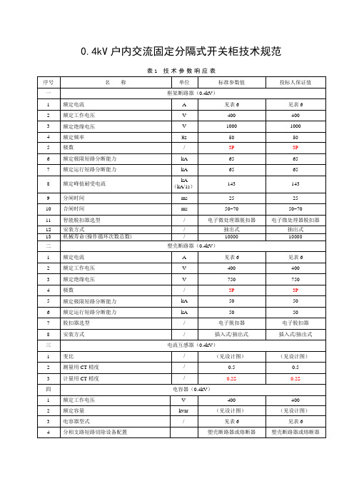 03--低压开关柜0.4kV户内交流固定分隔式开关柜_技术规范书