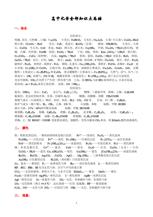高中化学知识点总结