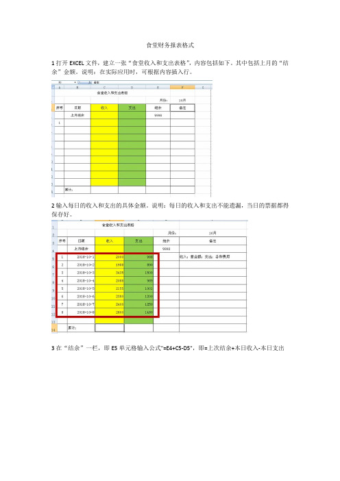 食堂财务报表格式