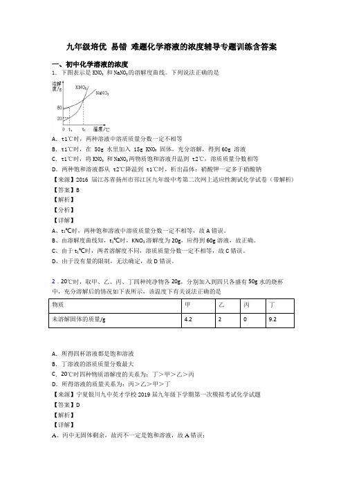 九年级培优 易错 难题化学溶液的浓度辅导专题训练含答案