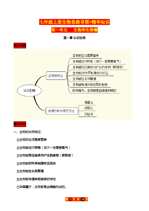 七年级上册生物思维导图+精华知识