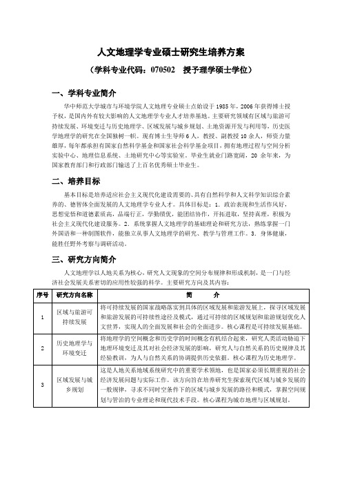 人文地理学专业硕士研究生培养方案