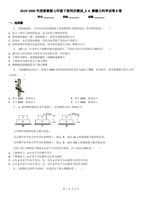 2019-2020年度浙教版七年级下册同步测试_3.6 摩擦力科学试卷B卷