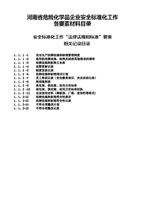 河南危化品企业安全标准化各要素材料目录