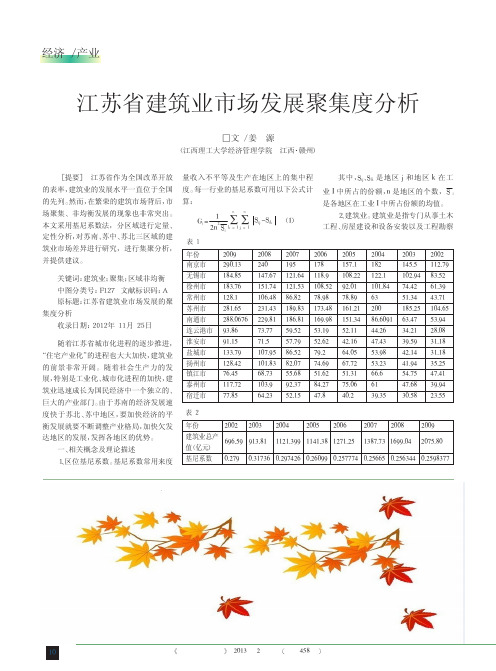 江苏省建筑业市场发展聚集度分析