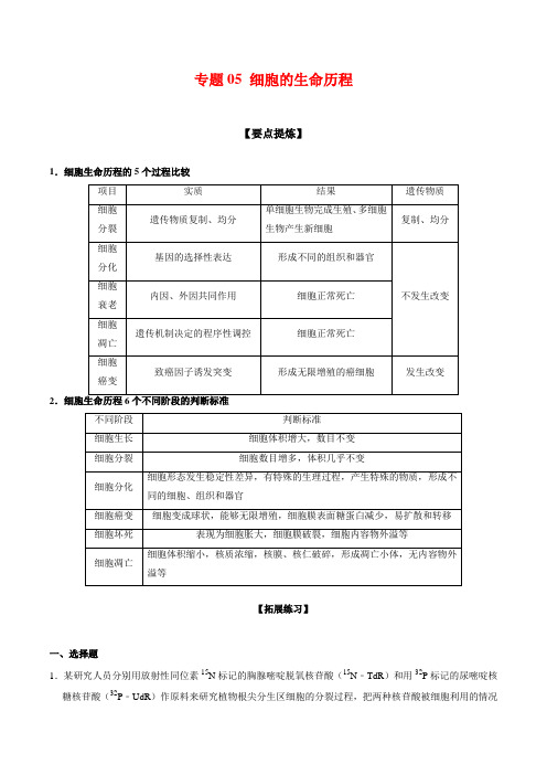 专题05 细胞的生命历程-备战2021年高考生物二轮复习题型专练(新高考)(原卷版)