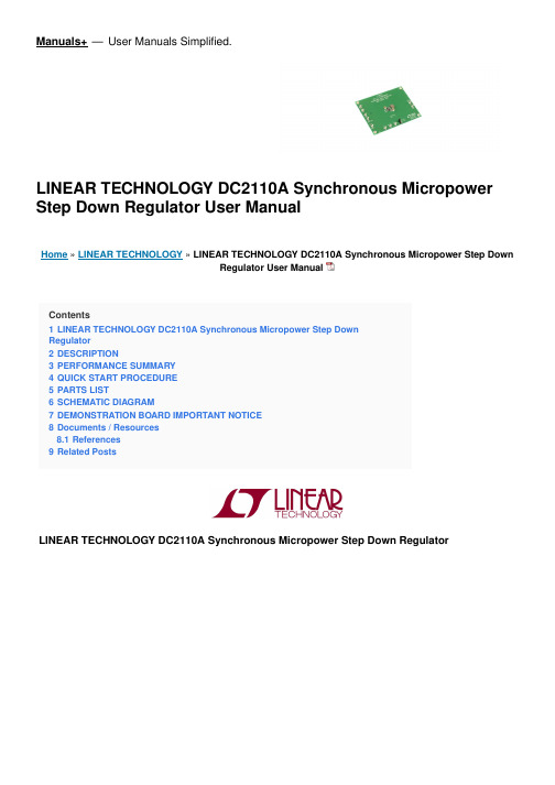 线性技术DC2110A同步微电流步下调节器用户手册说明书