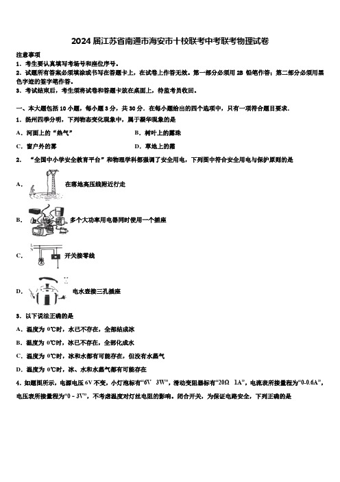 2024届江苏省南通市海安市十校联考中考联考物理试卷含解析