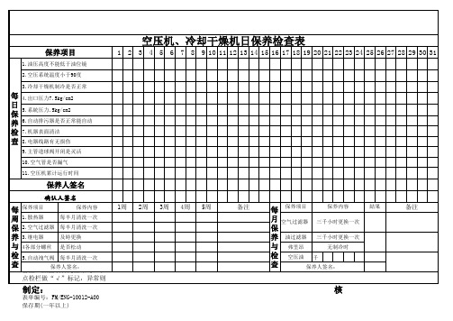 空气压缩机保养记录表