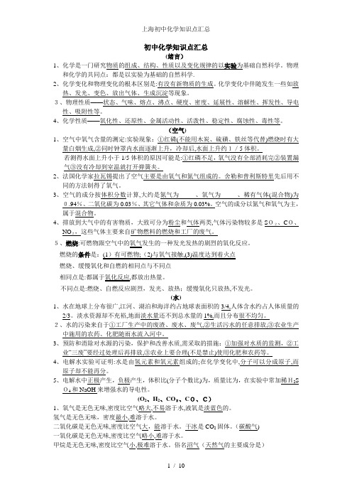 上海初中化学知识点汇总
