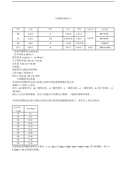 空调铜管规格尺寸