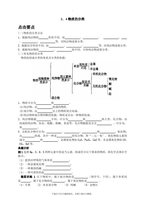 初中浙教版科学九年级上册2.4物质的分类 学案