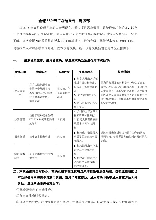 金蝶ERP财务部门总结报告