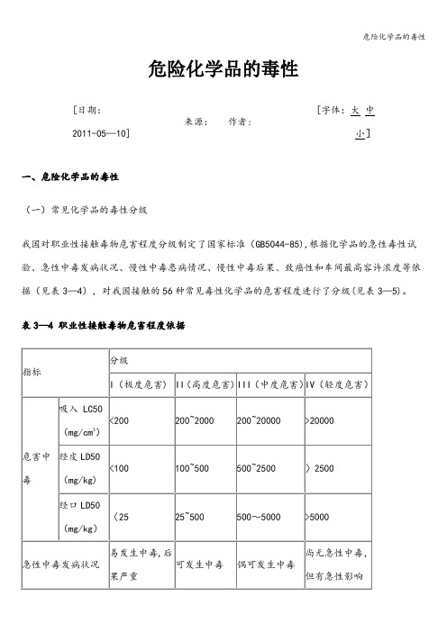 危险化学品的毒性