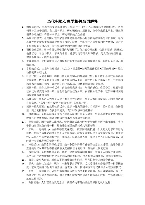 当代积极心理学相关名词解释