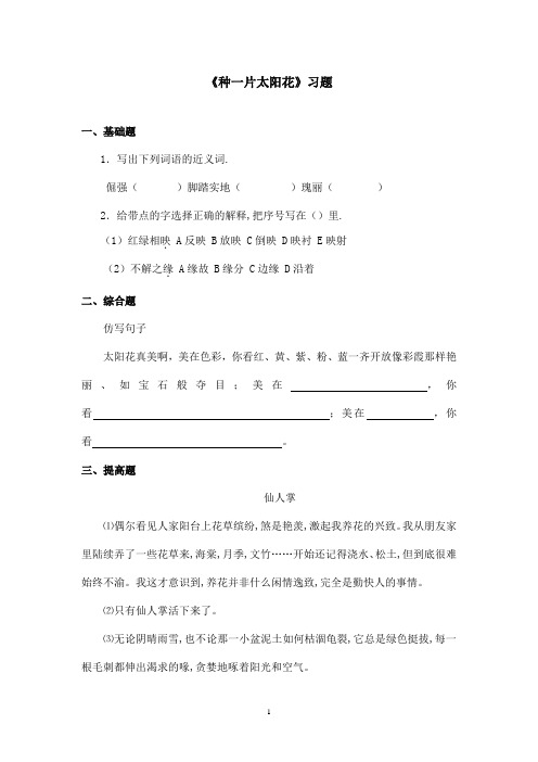 最新鄂教版小学语文六年级上册《种一片太阳花》精选习题(精品)