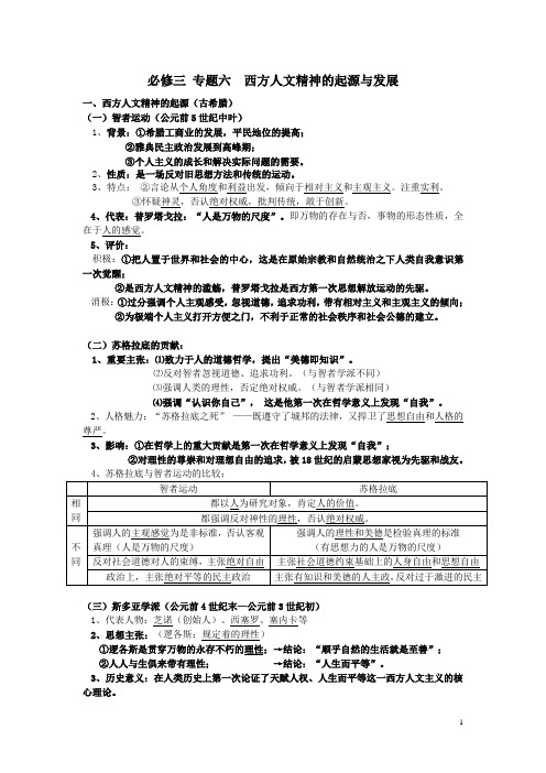 高中历史必修三专题六知识汇编