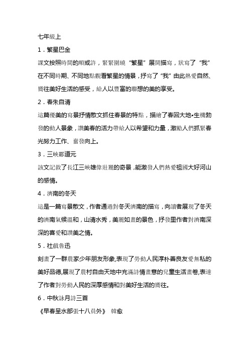 2011苏州语文中考考试篇目