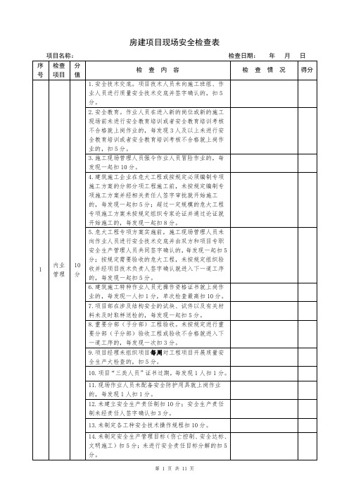 房建项目安全检查表(2020版)