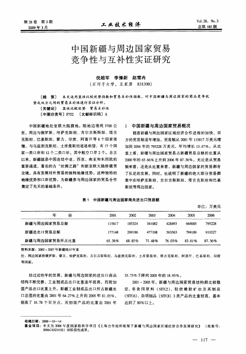 中国新疆与周边国家贸易竞争性与互补性实证研究