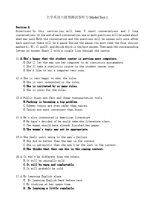 大学英语六级预测试卷听力Model-Test-01Word版