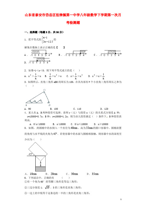 山东省泰安市岱岳区徂徕镇第一中学八年级数学下学期第一次月考检测题(B卷) 青岛版