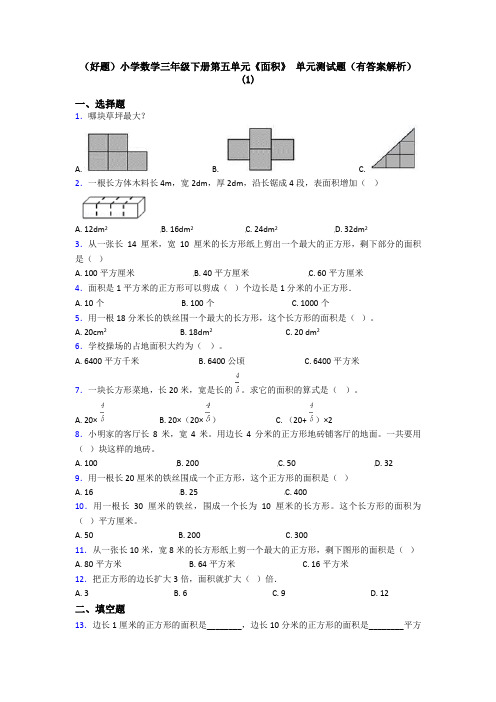 (好题)小学数学三年级下册第五单元《面积》 单元测试题(有答案解析)(1)