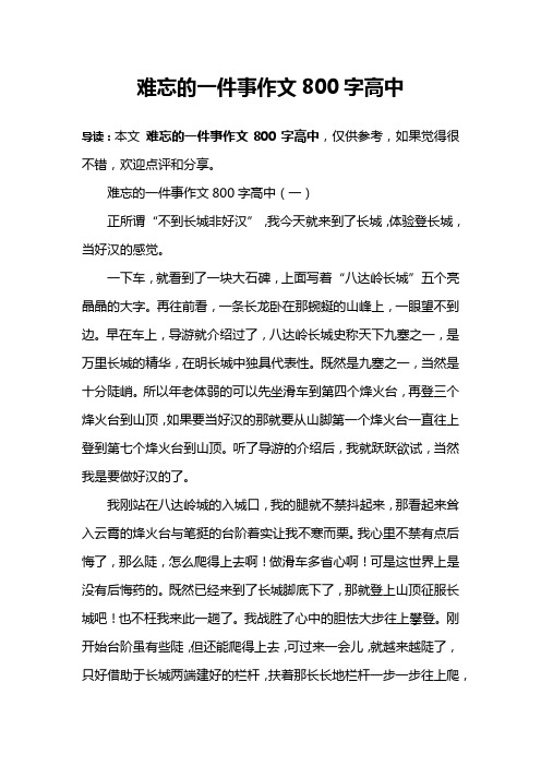 难忘的一件事作文800字高中