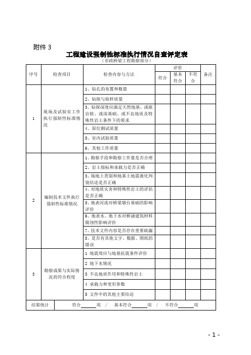 工程建设强制性标准执行情况自查评定表