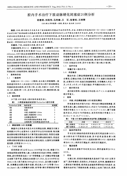 腔内手术治疗下肢动脉硬化闭塞症20例分析