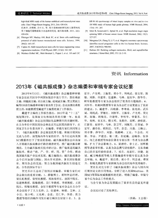 2013年《磁共振成像》杂志编委和审稿专家会议纪要