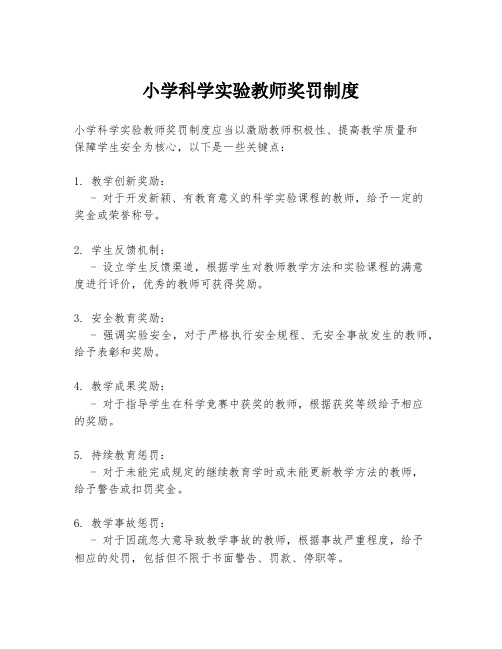 小学科学实验教师奖罚制度