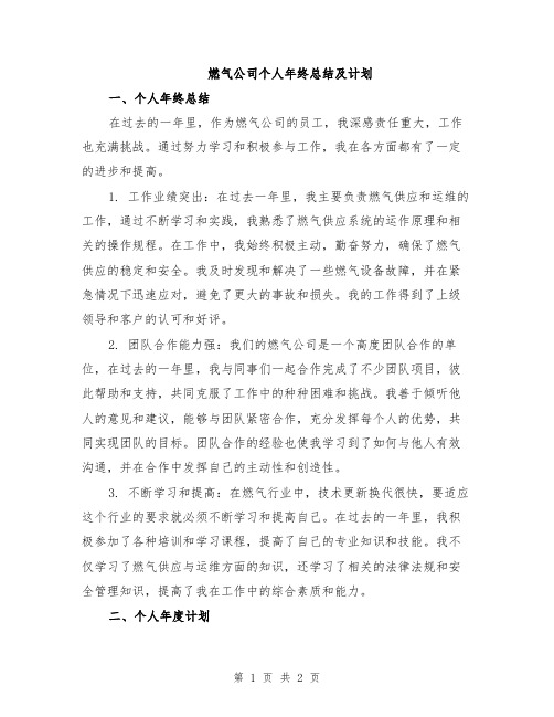 燃气公司个人年终总结及计划