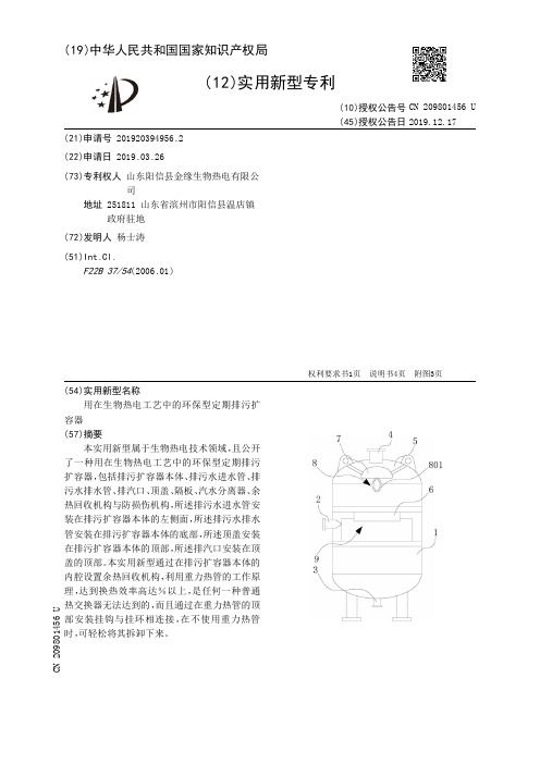 【CN209801456U】用在生物热电工艺中的环保型定期排污扩容器【专利】