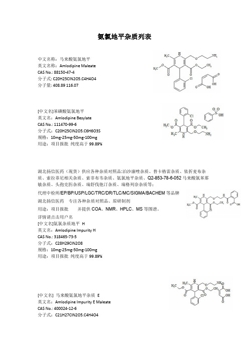 氨氯地平杂质种类整理列表